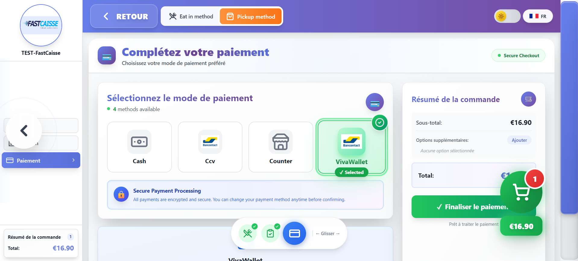 Écran de paiement
